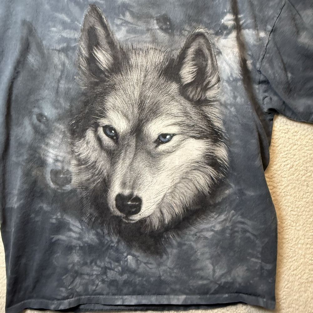 The Mountain T-Shirt Vintage Gray Portrait Of A Wolf Leather Tag Size XL READ